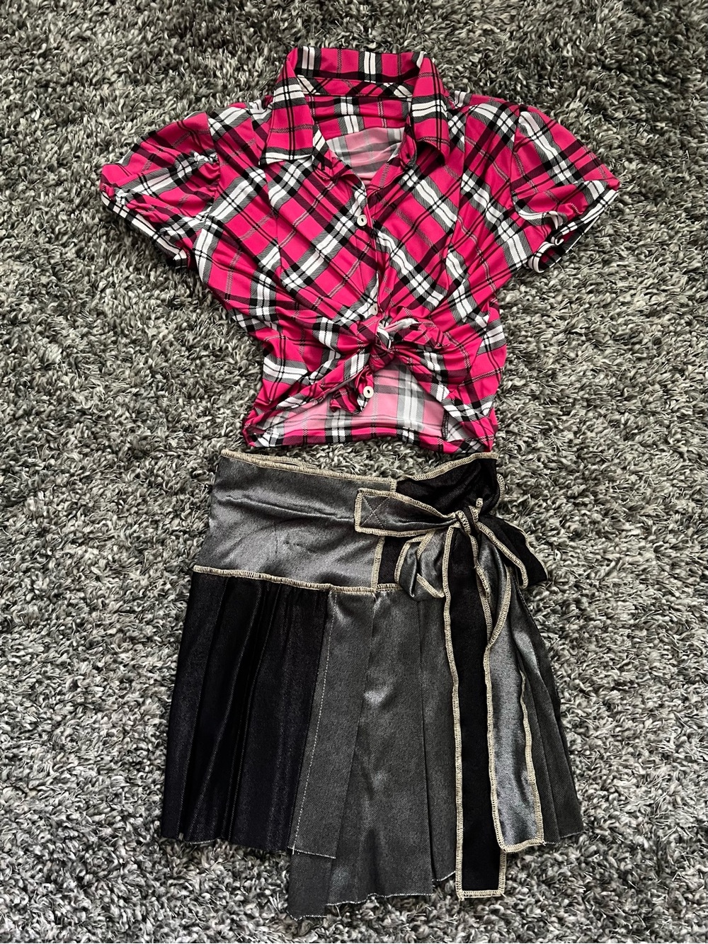Country Dance Costume, Pink Plaid Top and Skirt - Adult Small